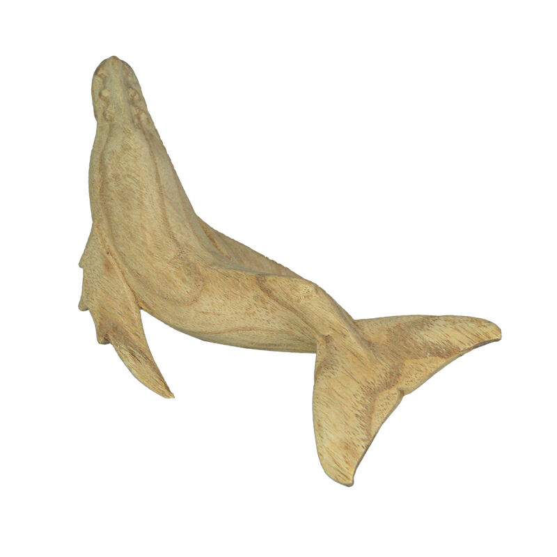 8" Hand Carved Humpback Whale Wooden Sculpture &ndash; Nautical Ocean Decor Figurine image number 2