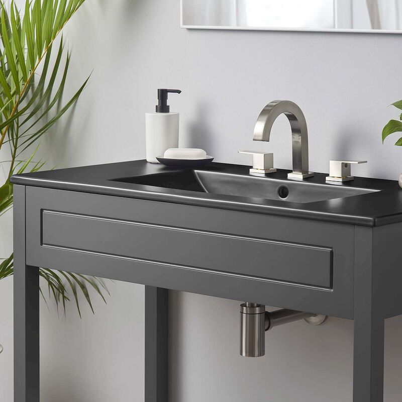 Modway Altura 36" MDF Ceramic and Particleboard Bathroom Vanity in Gray/Black image number 8