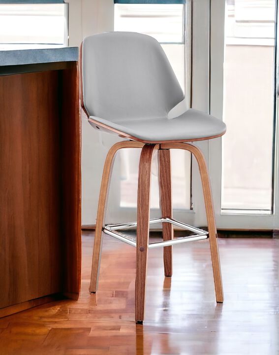 Hivvago 26 Inch Gray And Brown Swivel Counter Height Bar Chair