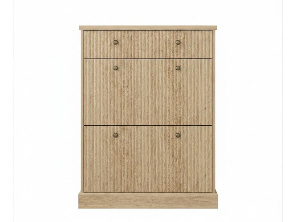 Slim Entryway Wood Shoe Storage Cabinet Flip Drawer Adjustable Natural Oak