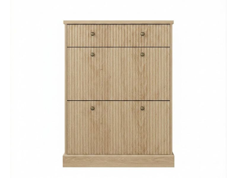 Slim Entryway Wood Shoe Storage Cabinet Flip Drawer Adjustable Natural Oak image number 0