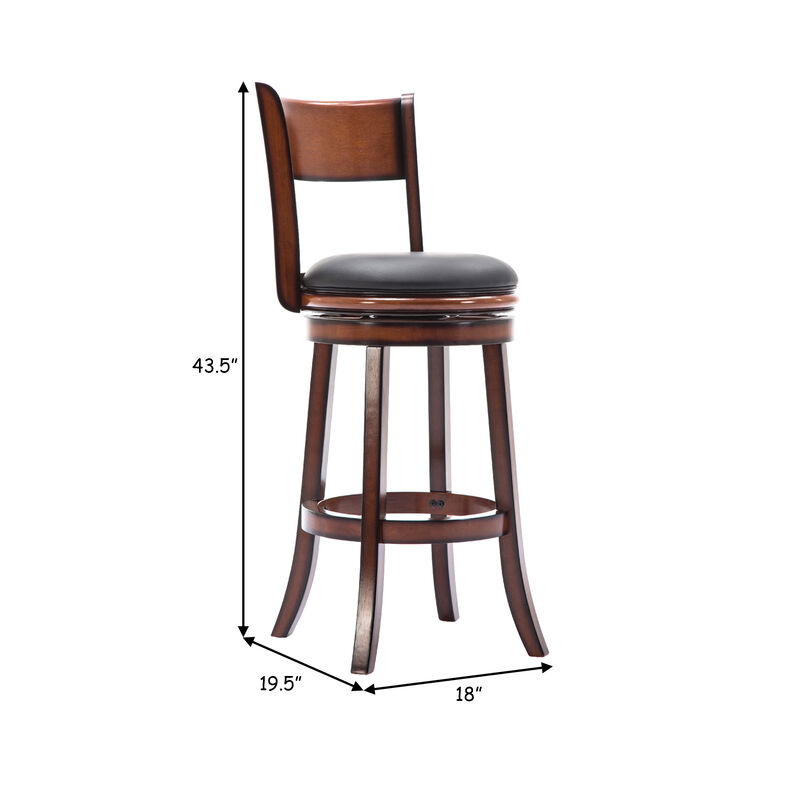 Pal 29 Inch Swivel Bar Stool, Solid Wood, Rich Bonded Leather, Brown