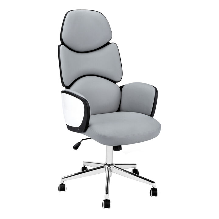 Monarch Specialties I 7322 Office Chair, Adjustable Height, Swivel, Ergonomic, Armrests, Computer Desk, Work, Metal, Pu Leather Look, White, Grey, Chrome, Contemporary, Modern