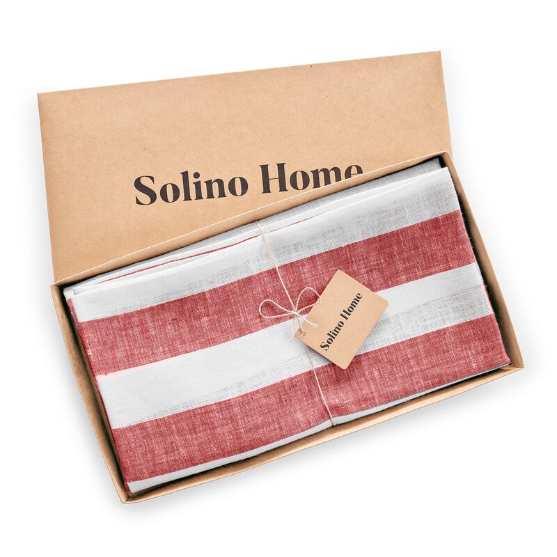 Solino Home Cabana Stripe 100% Linen Round Tablecloth &ndash; Handcrafted, Machine Washable, Perfect for Holiday and Everyday Dining