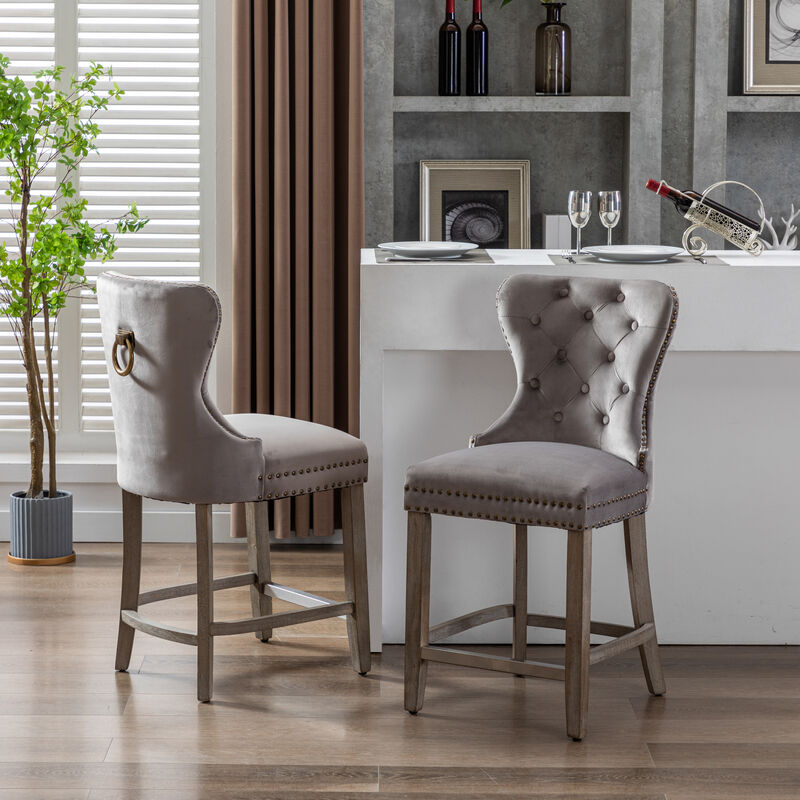 WestinTrends 24" Tufted Velvet Counter Stool (Set of 2)