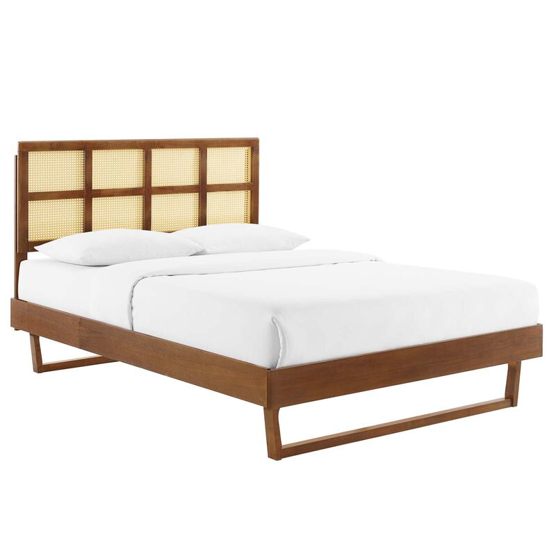 Sidney Cane and Wood Full Platform Bed With Angular Legs image number 1