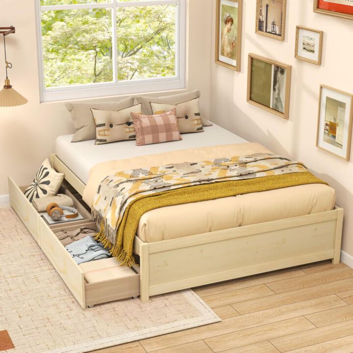 Hivvago Full Size Wooden Bed Frame with 2 Rolling Storage Drawers