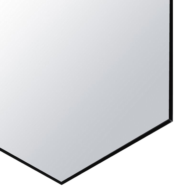 24 Inch Hexagon Modern Geometric Hanging Accent Wall Mirror, Metal Frame, Black-Benzara