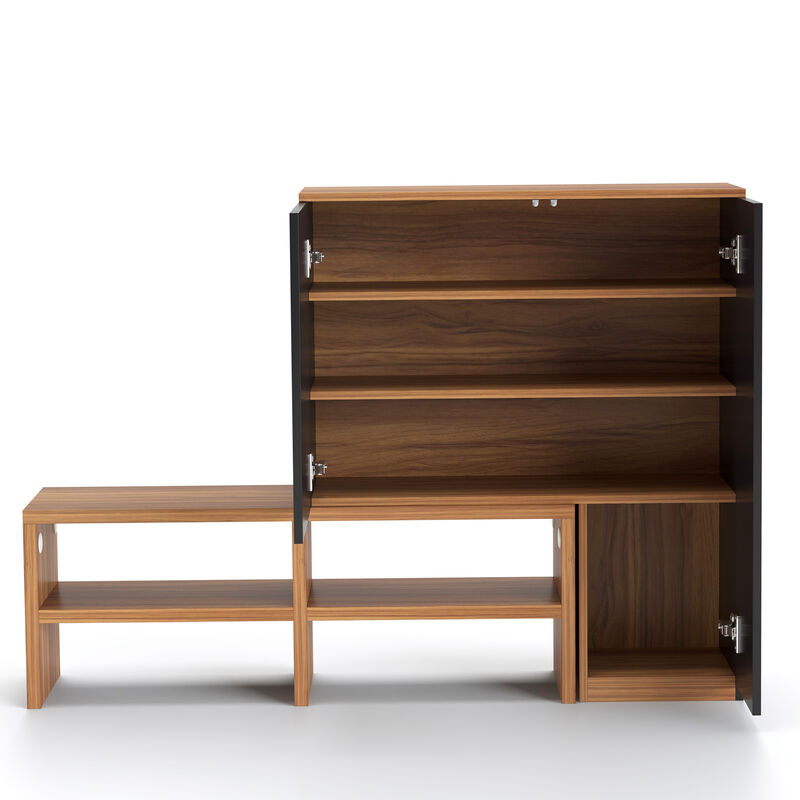 Wooden Convertible Corner Shoe Cabinet for Entryway 70.9", Walnut & Black image number 3