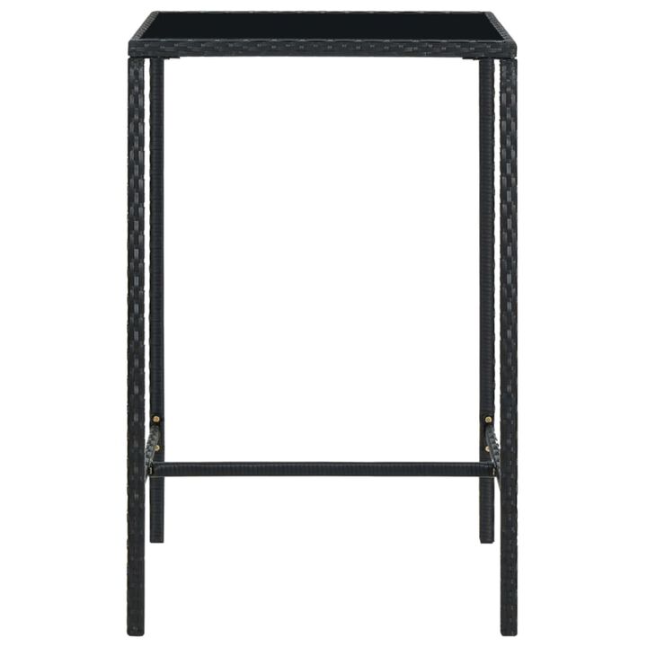 vidaXL Garden Bar Table Black 27.6"x27.6"x43.3" Poly Rattan and Glass