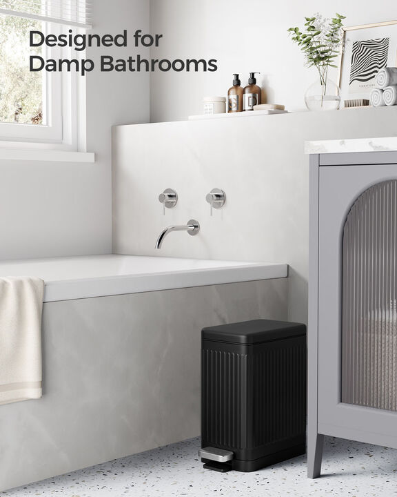 Bathroom Trash Can 6L Stainless Steel with Soft Close Lid Black