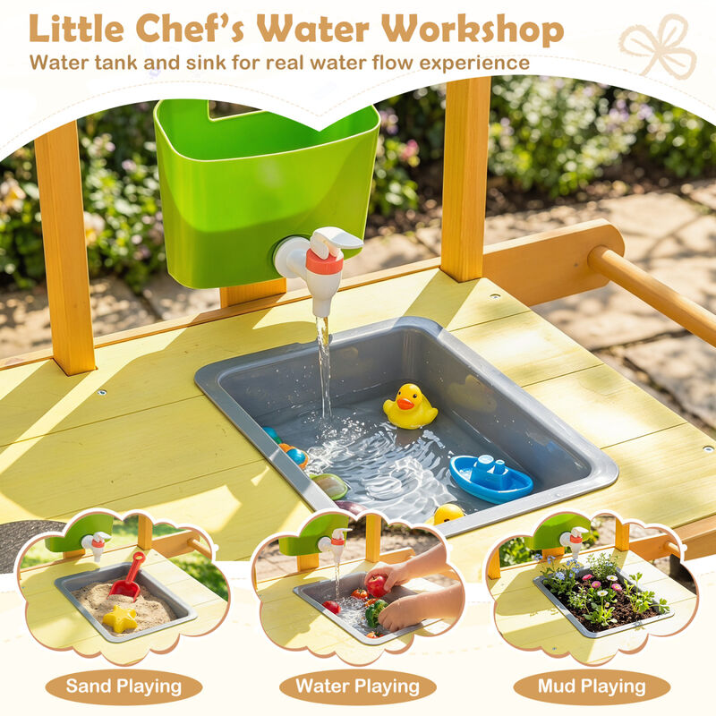 Outdoor Mud Kitchen for Kids with Flowerpots and Rolling Wheels image number 5