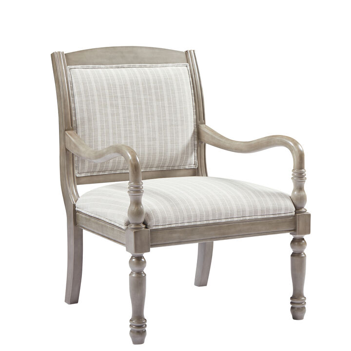 Merax Solid Wood Accent Chair with Cylindrical Spindle Legs, Carved Details, Durable Polyester Upholstery
