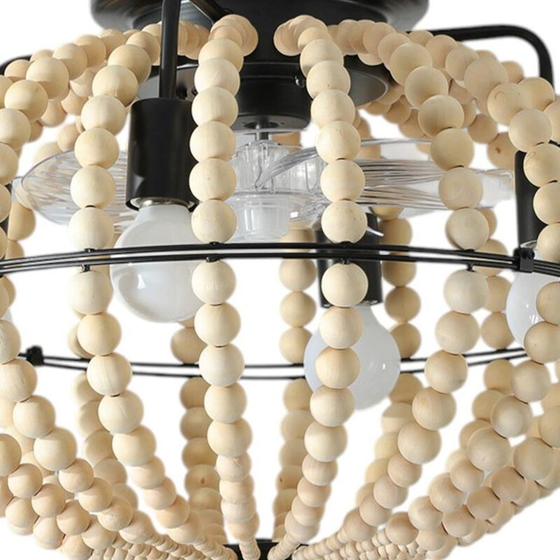 HomeRoots Natural Wood Bead Four Light Semi-Flush Mount Ceiling Fan And Light image number 2
