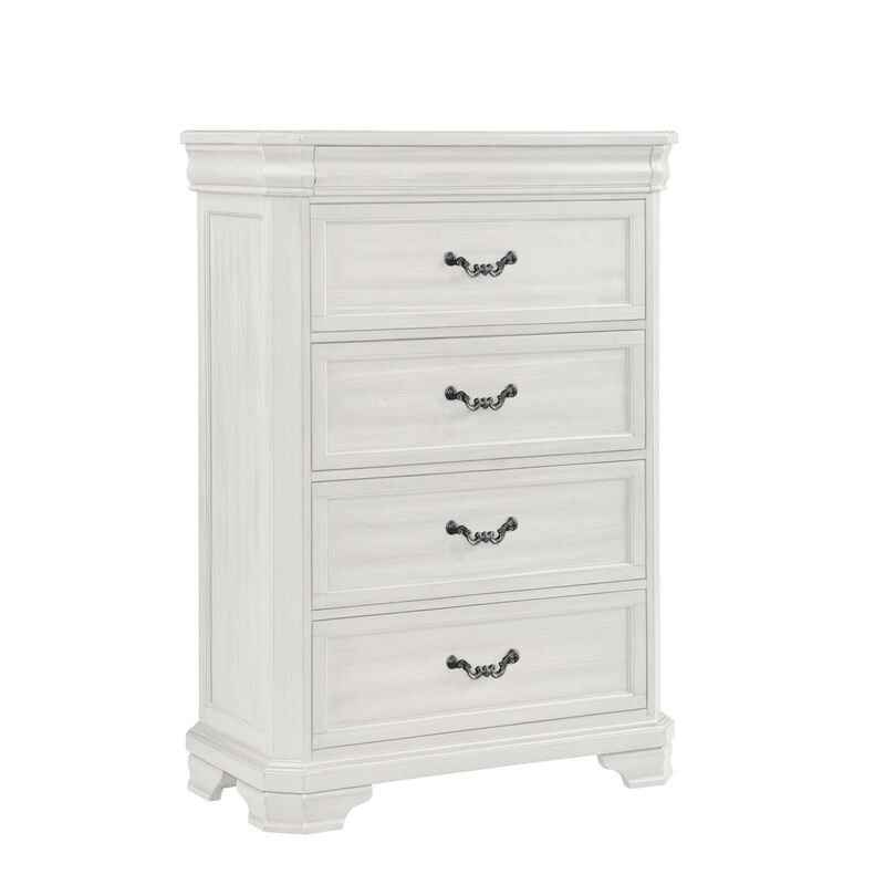 Lynda Tall Dresser Chest, 4 Drawers, Classic White Solid Acacia Wood - Benzara image number 0