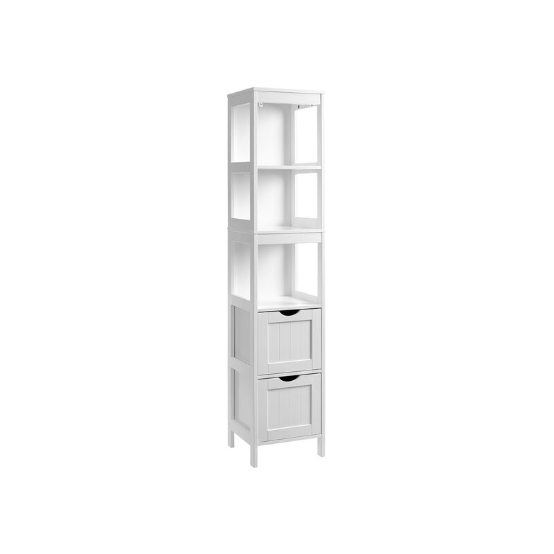 Bathroom Tall Cabinet, Linen Tower, Floor Storage Cupboard, with 2 Drawers and 3 Open Shelves