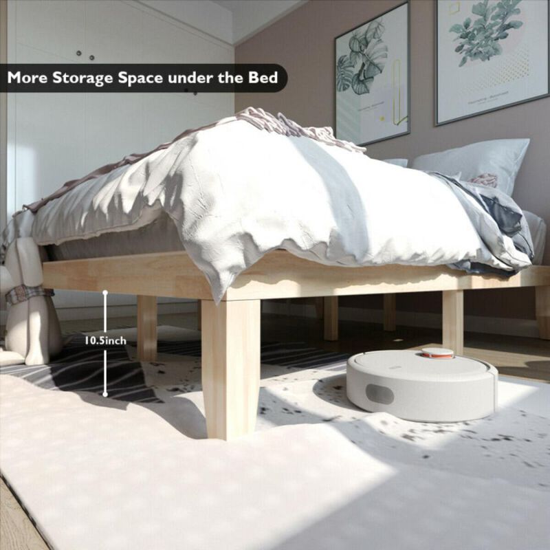 Hivvago 14 Inch Queen Size Rubber Wood Platform Bed Frame with Wood Slat Support.