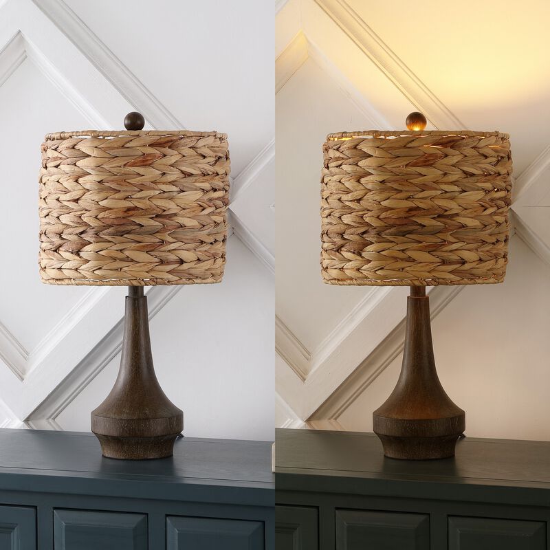 Theodore Rustic Farmhouse Handwoven Rattan/Resin LED Table Lamp