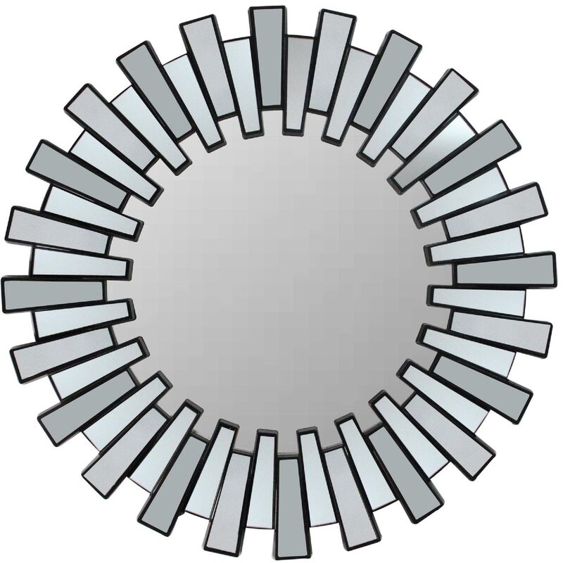 25.5" Round Matte Black Aztec Sunburst Wall Mirror