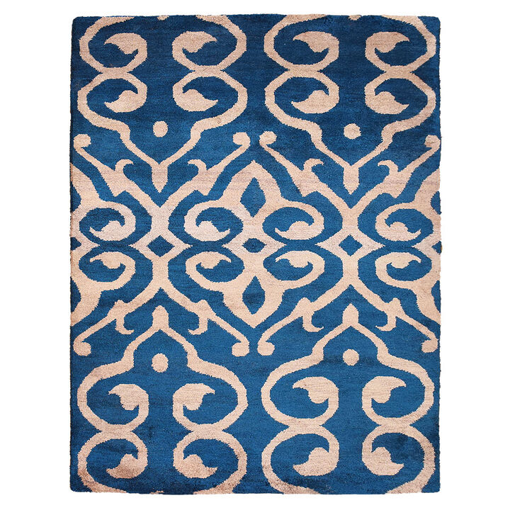 Rugsotic Carpets Hand Knotted Silk 6'x9' Area Rug Contemporary Blue Beige NS3307