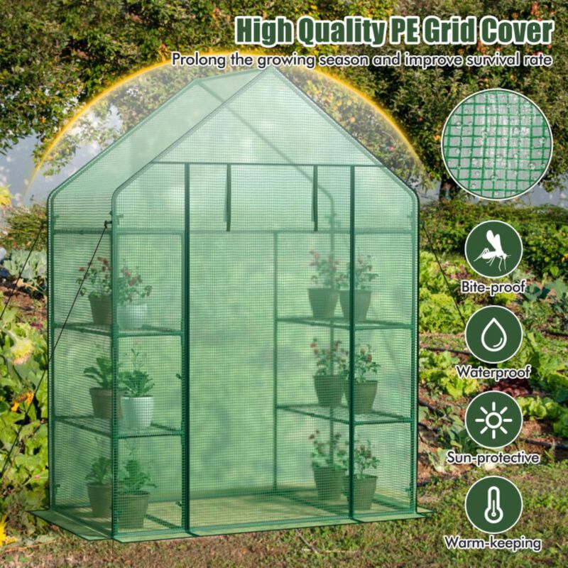 Hivvago Portable 4 Tier Walk-in Plant Greenhouse with 8 Shelves
