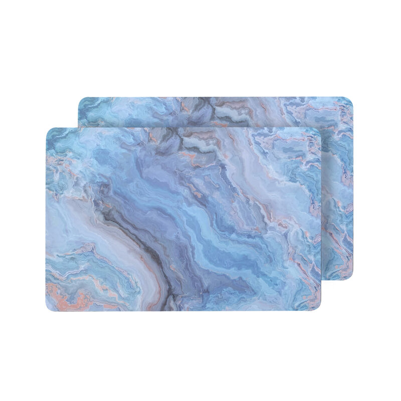 HomeRoots 18" Set of Two Blue Abstract Faux Marble Cork Placemats image number 2