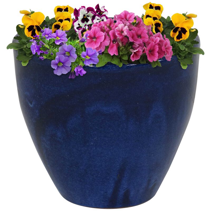 Sunnydaze 13 in Resort High-Fired Glazed Ceramic Planter