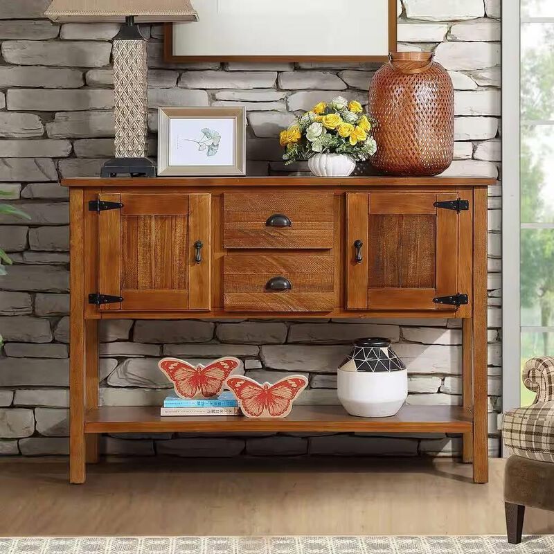 Hivvago Farmhouse Solid Wood Sofa Table with Storage Drawers