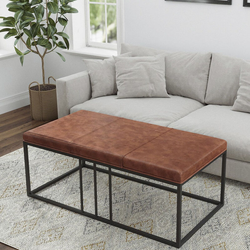 Homezia Modern Geo Black and Brown Leather Multipurpose Table