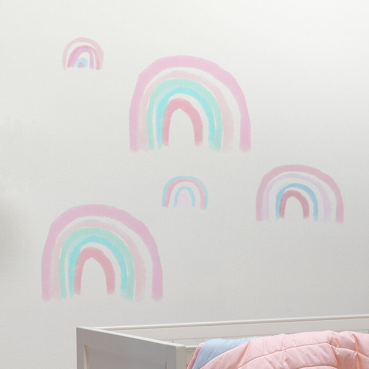 Lambs & Ivy Watercolor Pastel Rainbow Nursery/Kids Wall Decals - Pink/Mint