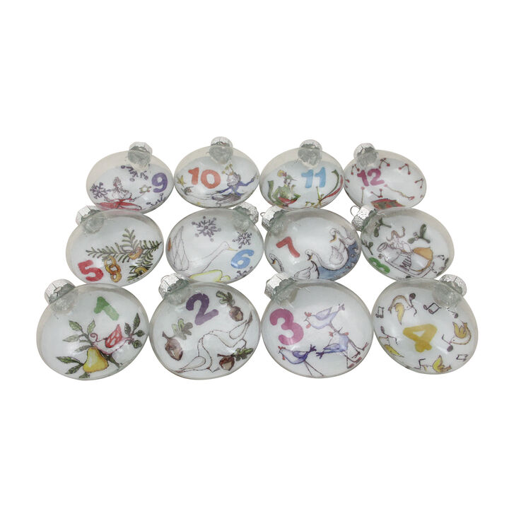 12ct Clear 'The Twelve Days of Christmas' Glass Disc Ornaments 3"