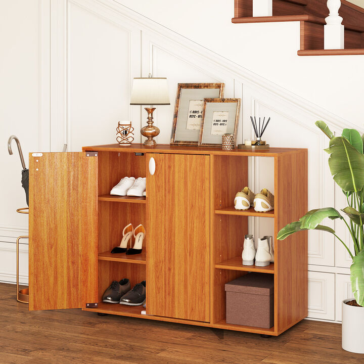 Entryway 3-Tier Shoe Cabinet with Doors and Customizable Open Shelves