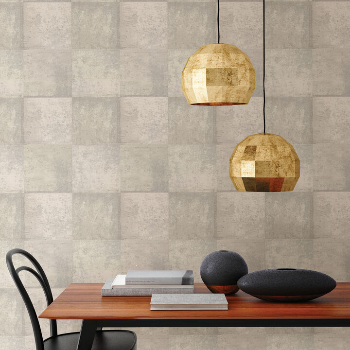 Vela Ivory Distressed Geometric Wallpaper