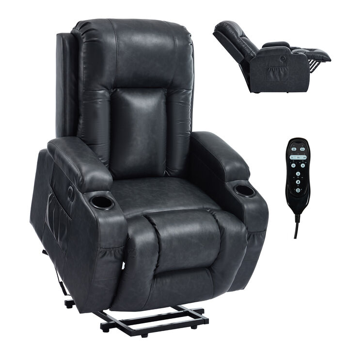 Infinite Position Power Lift Recliner Chair, Heavy Duty Motion Mechanism with Massage and Lumbar Heating