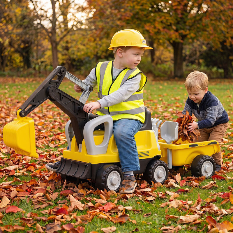 Kids Electric Ride On Tractor with Excavator Digging Arm and Detachable Trailer Toy image number 3