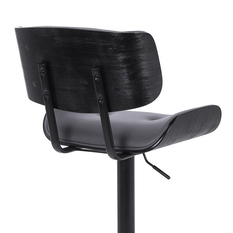 Hivvago Gray and Black Iron and Faux Leather Adjustable Height Swivel Bar Chair
