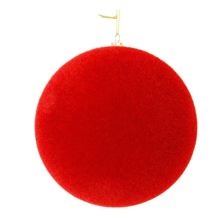 Vickerman 5" Plastic Flocked Ball Ornaments with Metal Cap in Red (Set of 4)