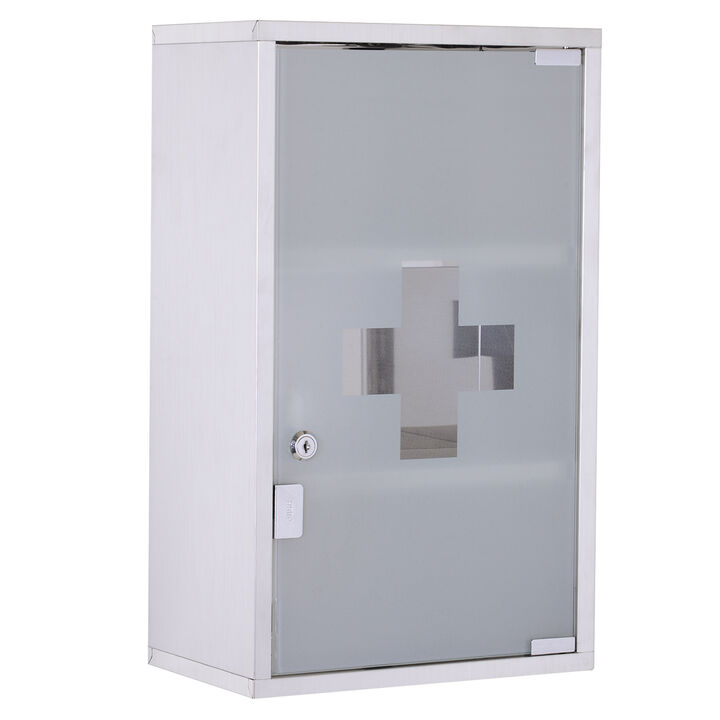 Stainless Steel Medicine Cabinet Wall Mount Frosted Door Lockable First Aid