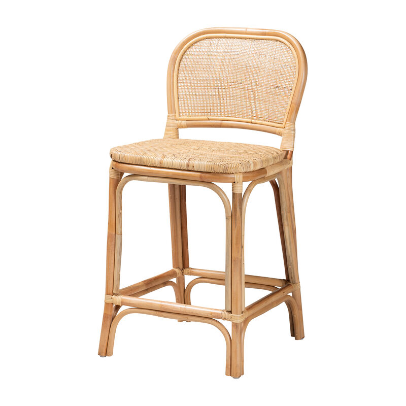 Baxton Studio Adrena Modern Bohemian Natural Rattan Counter Stool