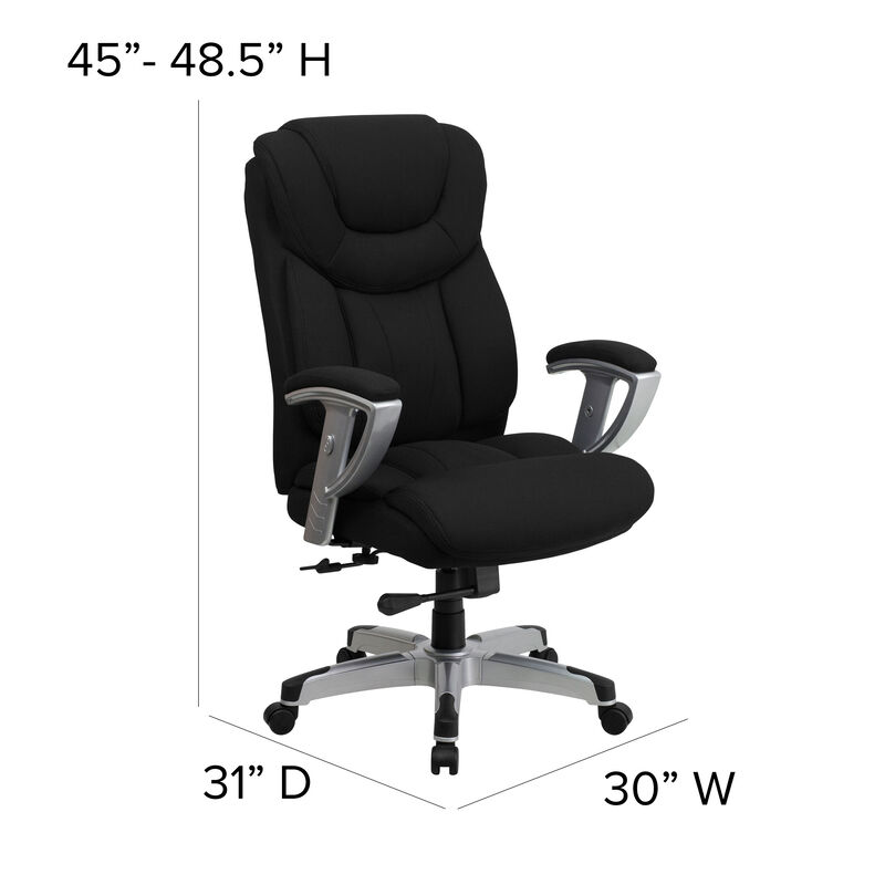 HERCULES Series Big & Tall 400 lb. Rated Black Fabric Executive Ergonomic Office Chair with Silver Adjustable Arms image number 6