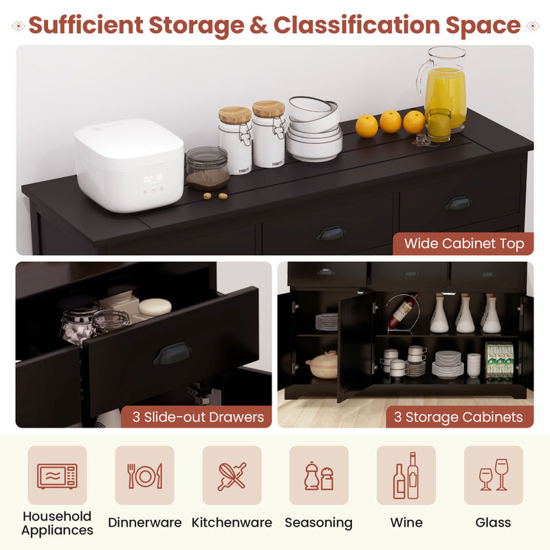 3 Drawers Sideboard Buffet Storage with Adjustable Shelves