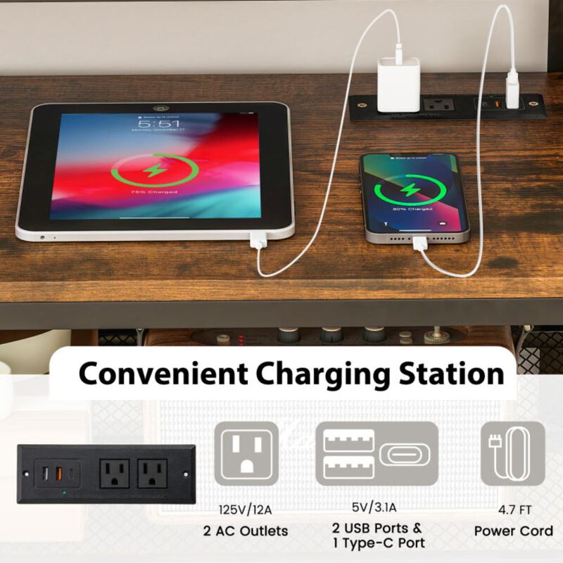 Hivvago Industrial TV Stand up to 50 Inches with Power Outlets and USB Ports