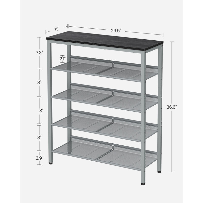 Shoe Organizer Rack with 5 Shelves and Extra Top Space &ndash; Tall Storage Unit for Footwear, Bags & Small Items