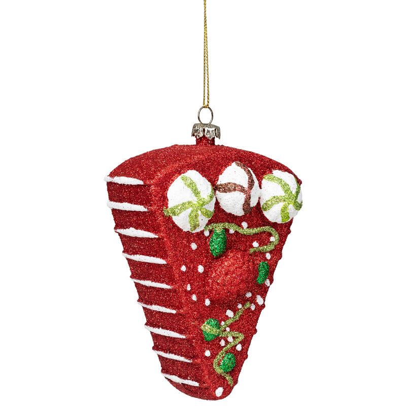 5" Red and Green Shatterproof Strawberry Cake Slice Christmas Ornament image number 2