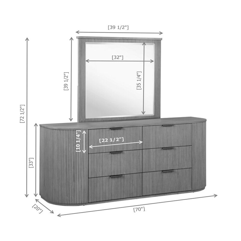 Best Master Furniture 70" Wide Modern Fluted 6-Drawer Dresser Mid Century, Light Oak image number 3