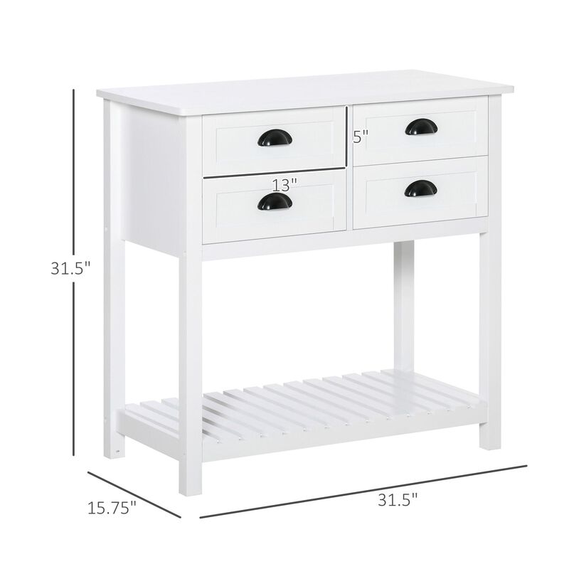 White Kitchen Buffet: Sideboard with 4 Drawers and Bottom Shelf