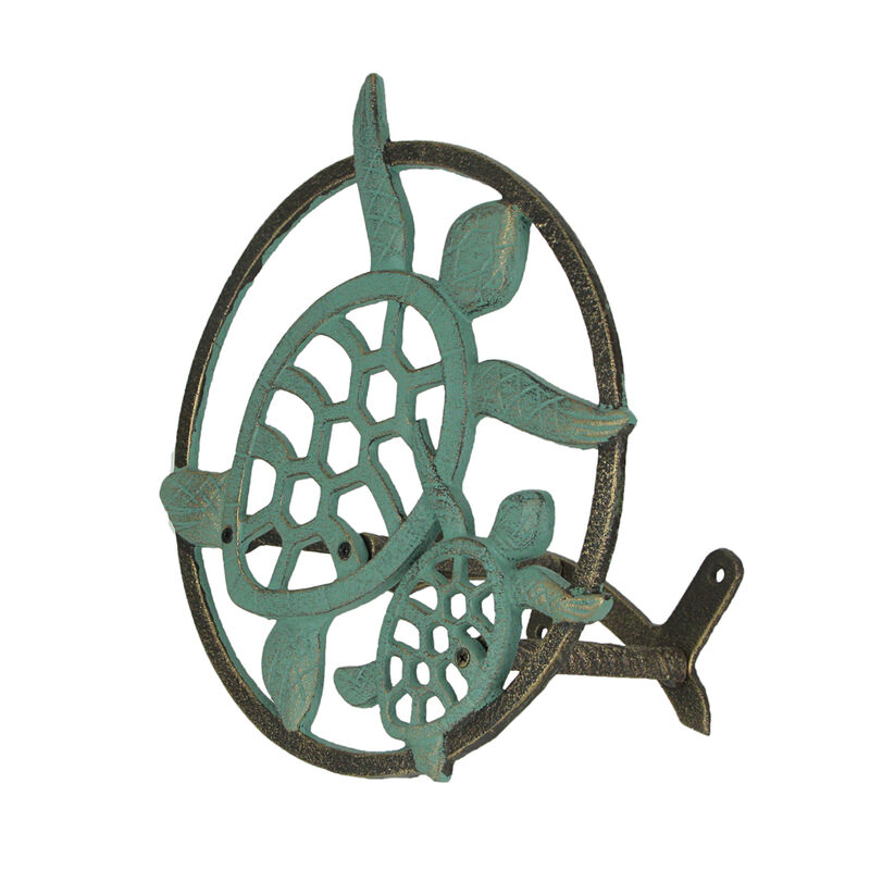 Verdigris Bronze Finish Cast Iron Sea Turtle Wall Mounted Garden Hose Holder image number 5