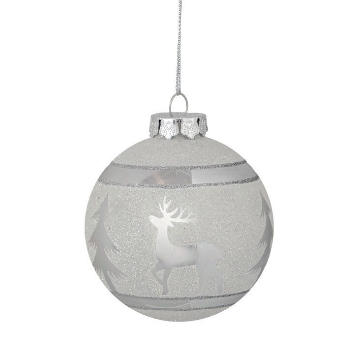 3.5" White and Silver Glass Christmas Ball Ornament