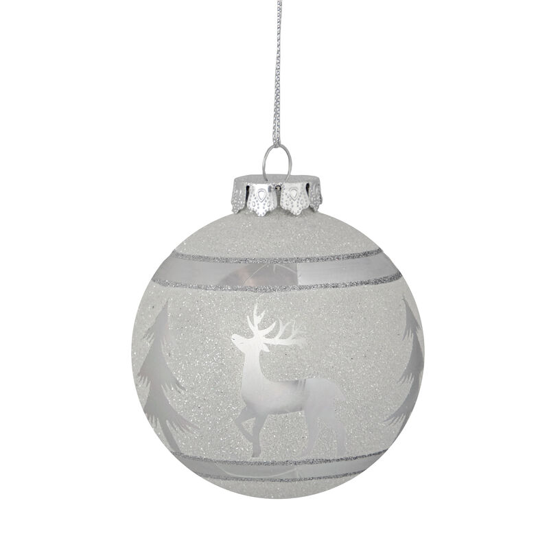 3.5" White and Silver Glass Christmas Ball Ornament image number 0