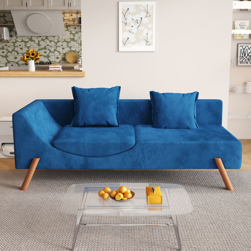 Cut-and-fill chaise longue, convertible multifunctional loveseat sofa blue
